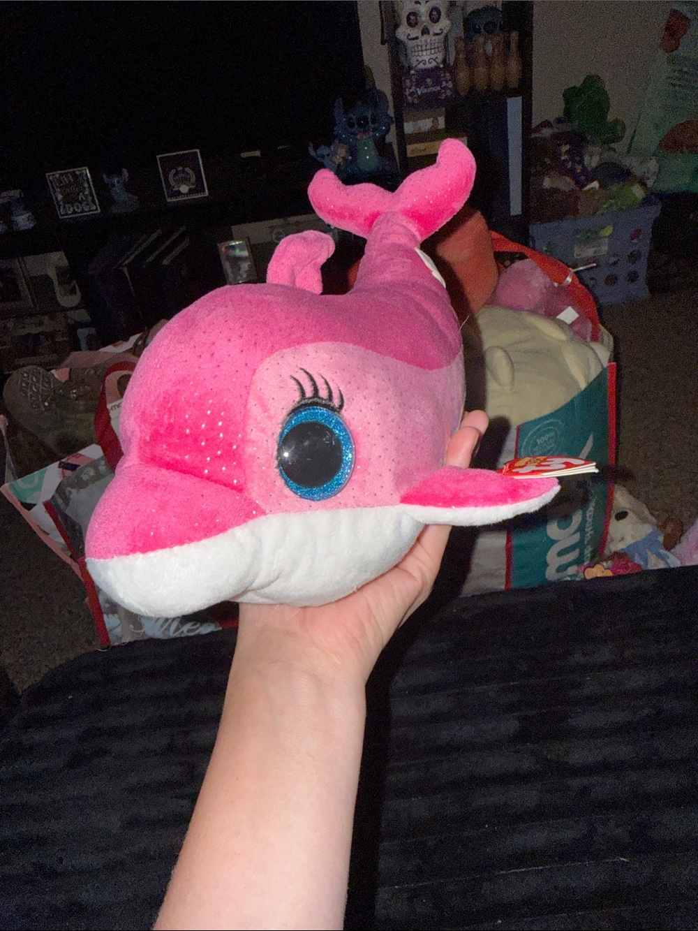 Ty Pink Dolphin Plush with Blue Glitter Eye